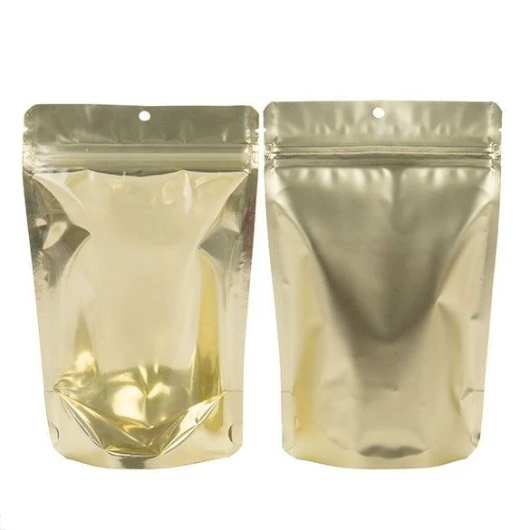 Standbodenbeutel Transparent/Mattgold 13x7.9x20.6cm | 110 Gramm (100 Stück) [ZBGMG3]