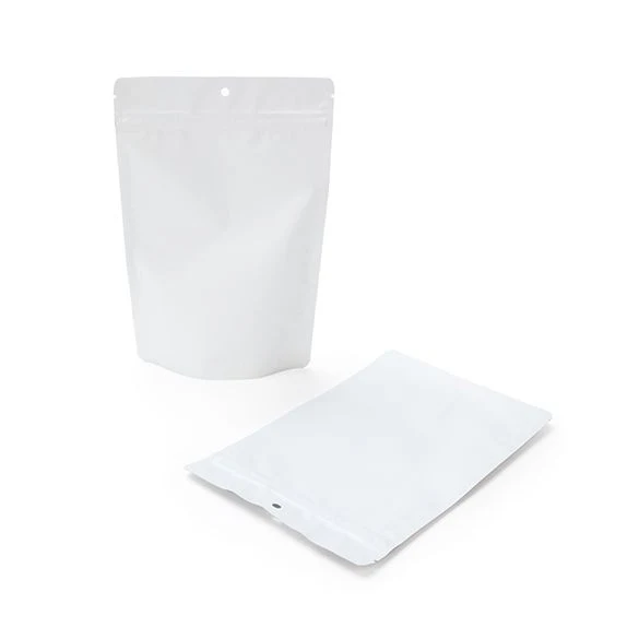 Standbodenbeutel Mattweiß 14.9x8.9x23.2cm | 310 Gramm mit Aufhängeloch (100 Stück) [ZBGM7MWH]