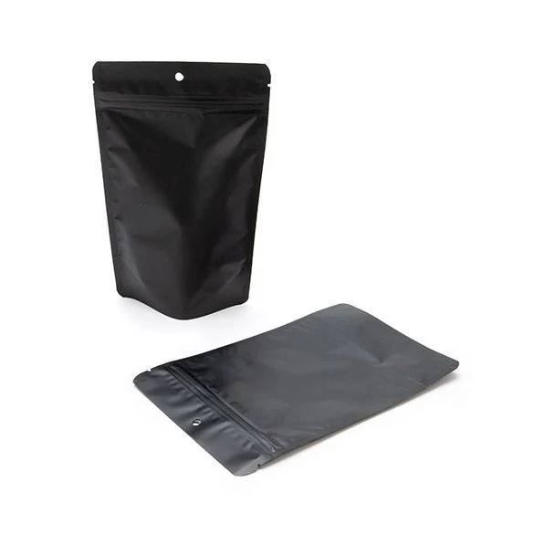 Standbodenbeutel Mattschwarz 13x8x20.5cm | 110 Gramm mit Aufhängeloch (100 Stück) [ZBGM3MBH]