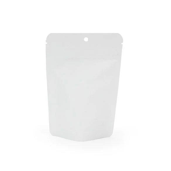 Standbodenbeutel Mattweiß 10.2x6x15.2cm | 57 Gramm mit Aufhängeloch (100 Stück) [ZBGM2MWH]