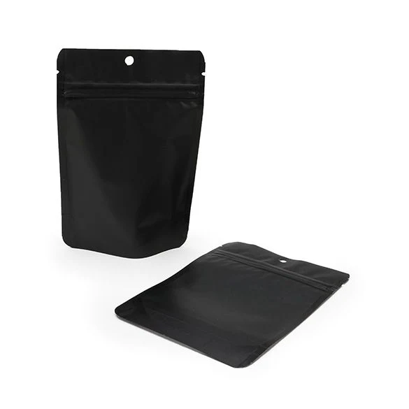 Standbodenbeutel Mattschwarz 10.2x6x15.2cm | 57 Gramm mit Aufhängeloch (100 Stück) [ZBGM2MBH]