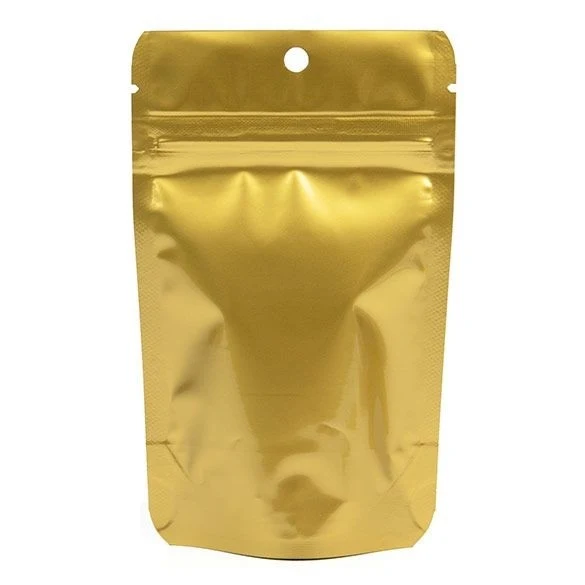 Standbodenbeutel Gold 8x5x13cm | 28 Gramm mit Aufhängeloch (100 Stück) [ZBGM1GH]