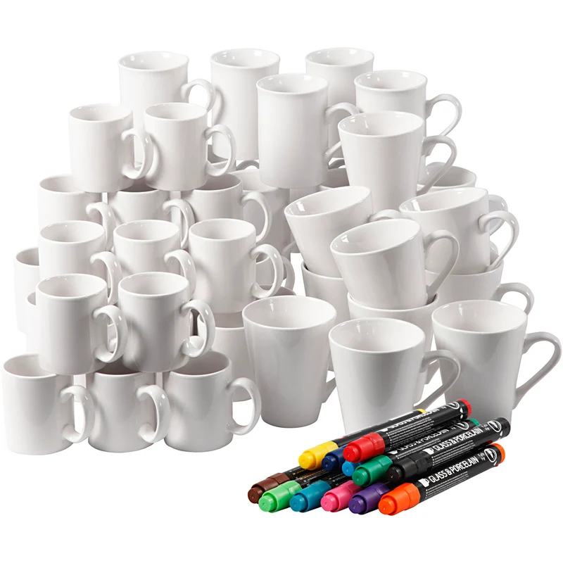 Gruppen-Kreativset Porzellanbecher, H 7-10 cm, Weiß, 1 Set [HOB-99512]