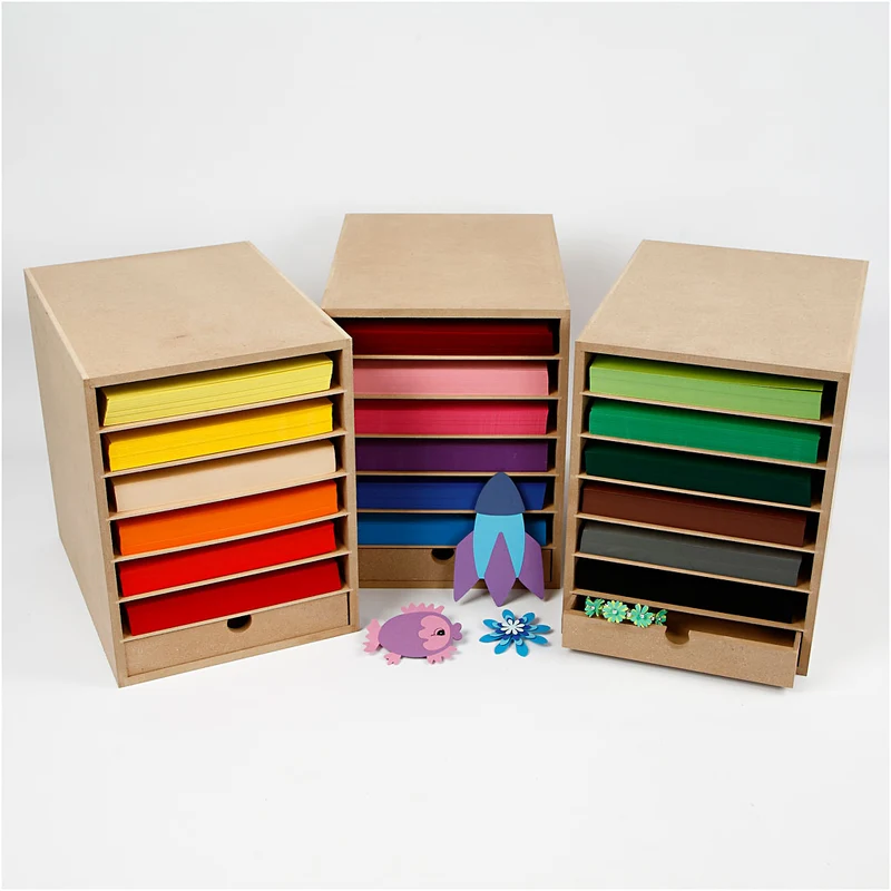 Papierregal mit Bastelkarton, H 100 cm, A4, Blatt 210x297 mm, 180 g, Sortierte Farben, 1 Set [HOB-99435]