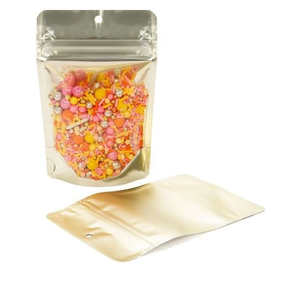 Standbodenbeutel Transparent/Mattgold 10.2x6x15.2cm | 57 Gramm (100 Stück) [ZBGMG2]