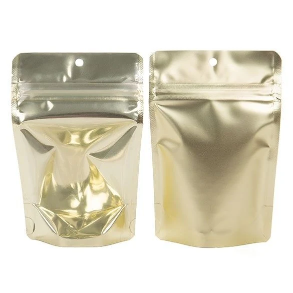 Standbodenbeutel Transparent/Mattgold 10.2x6x15.2cm | 57 Gramm (100 Stück) [ZBGMG2]