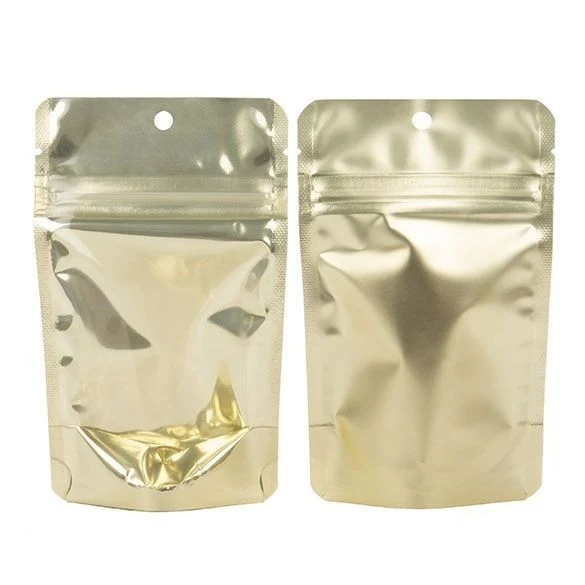 Standbodenbeutel Transparent/Mattgold 8x5x13cm | 28 Gramm (100 Stück) [ZBGMG1]