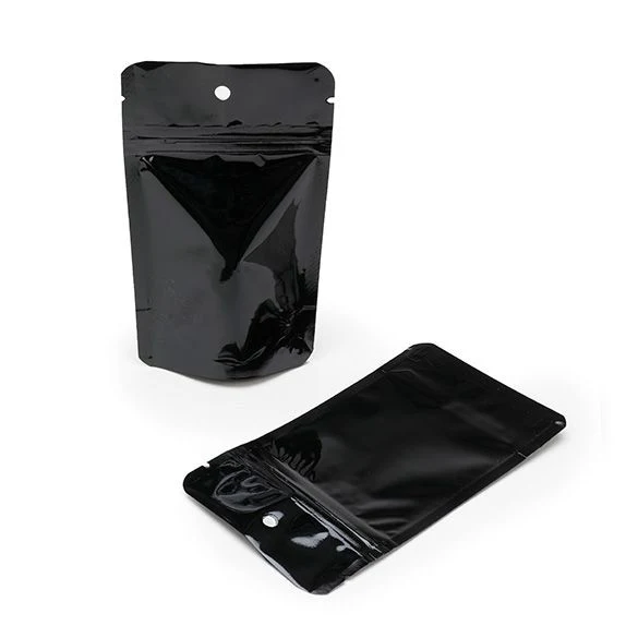 Standbodenbeutel Schwarz 8x5x13cm | 28 Gramm mit Aufhängeloch (100 Stück) [ZBGM1BH]