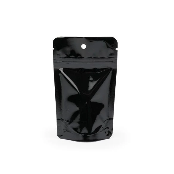 Standbodenbeutel Schwarz 8x5x13cm | 28 Gramm mit Aufhängeloch (100 Stück) [ZBGM1BH]