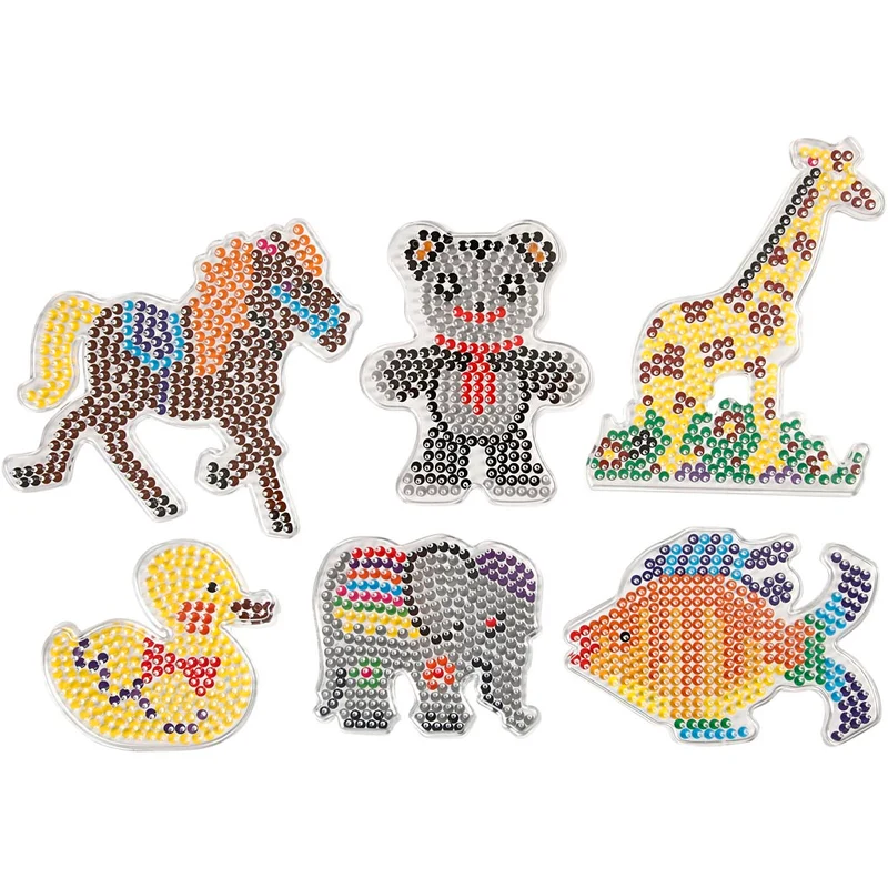 Steckplatten, Ente, Elefant, Giraffe, Bär, Pferd und Fisch, Größe 10x11-13x16,5 cm, medium, 6 Stk/ 1 Pck [HOB-75594]