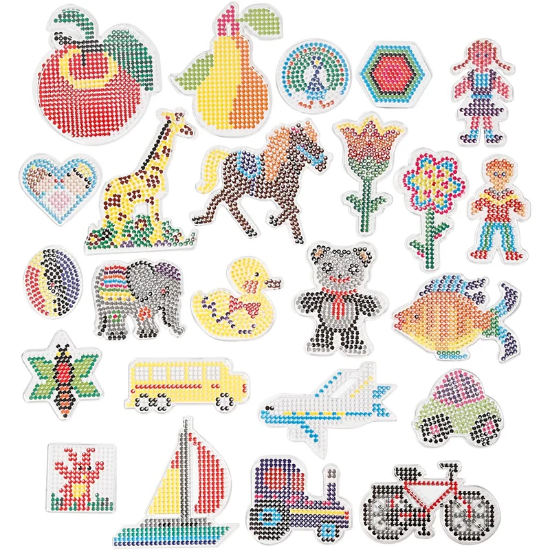 Steckplatten, Geometrische Figuren, Tiere, Kinder/Blumen und Verkehr, Größe 7x7,5-14x16 cm, medium, Transparent, 4x10 Pck/ 1 Pck [HOB-75591]