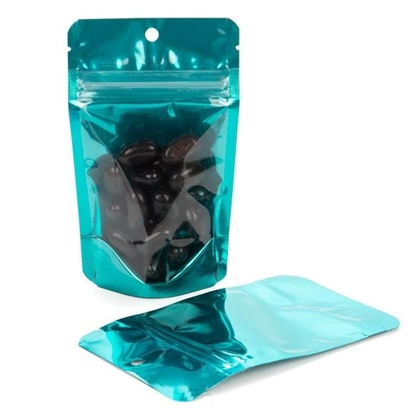 Standbodenbeutel Transparent/Türkis 7.9x5.1x13cm | 28 Gramm (100 Stück) [ZBGB1TL]