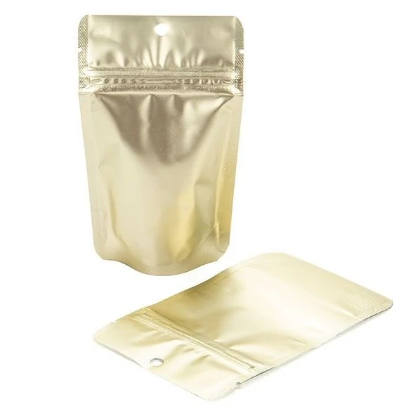 Standbodenbeutel Matt Gold 7.9x5.1x13cm mit Aufhängeloch | 28 Gramm (100 Stück) [ZBGM1MG]