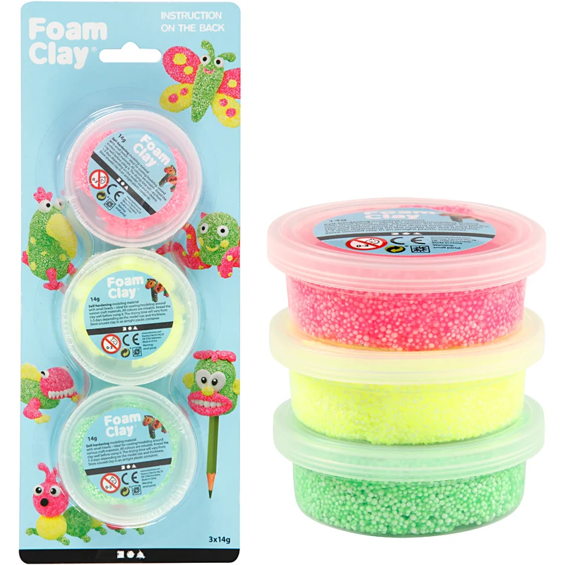 Foam Clay® , Hellgrün, Neonpink, Neongelb, 3x14 g/ 1 Pck [HOB-78141]