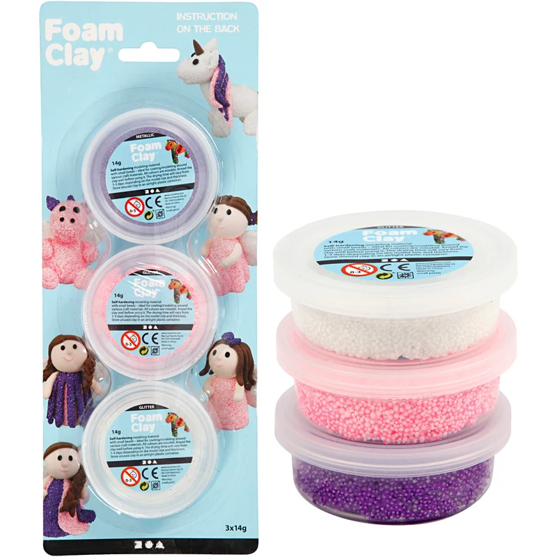 Foam Clay® , Glitter,Metallic, Pink, Flieder, Weiß, 3x14 g/ 1 Pck [HOB-78136]