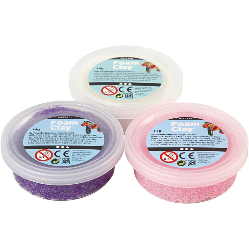 Foam Clay® , Glitter,Metallic, Pink, Flieder, Weiß, 3x14 g/ 1 Pck [HOB-78136]