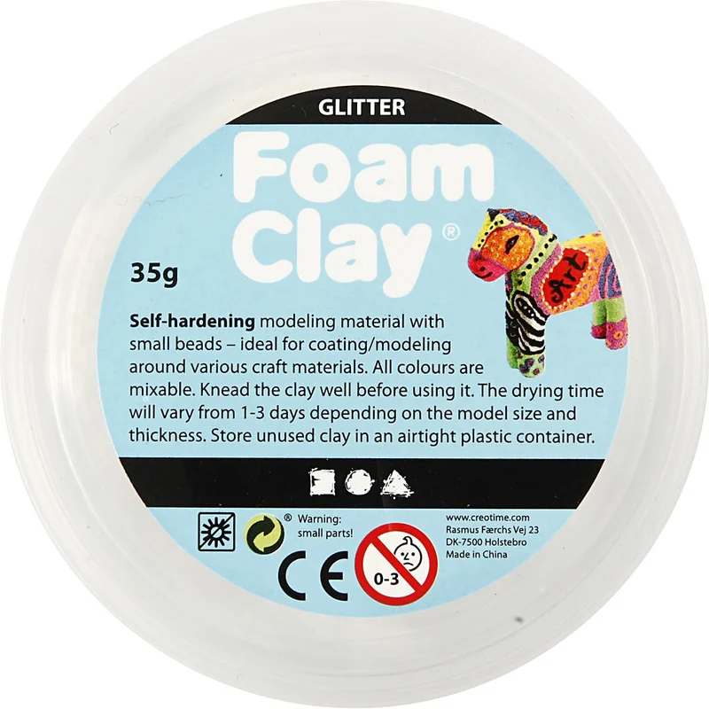 Foam Clay® , Glitter, Weiß, 35 g/ 1 Dose [HOB-78813]