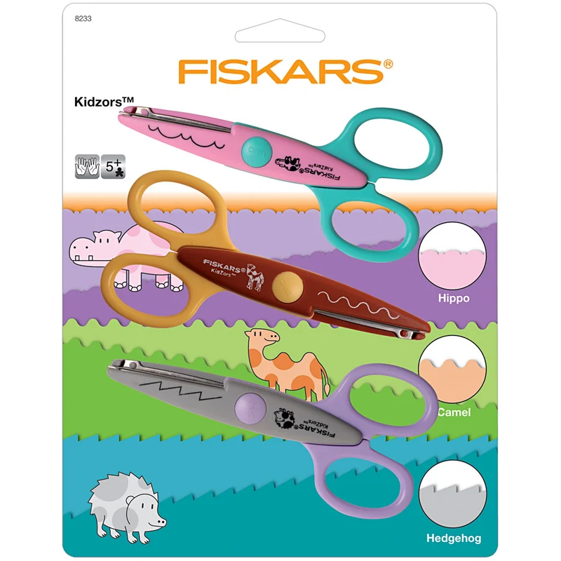 Fiskars Kidzors Konturenscheren - Sortiment, Flußpferd, Kamel, Igel, 3 Stk/ 1 Pck [HOB-8233]