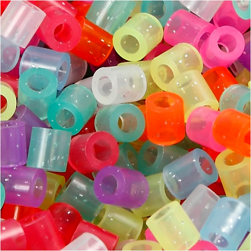 Bügelperlen, Größe 5x5 mm, Lochgröße 2,5 mm, medium, Glitter-Farben, 1100 sort./ 1 Pck [HOB-75243]