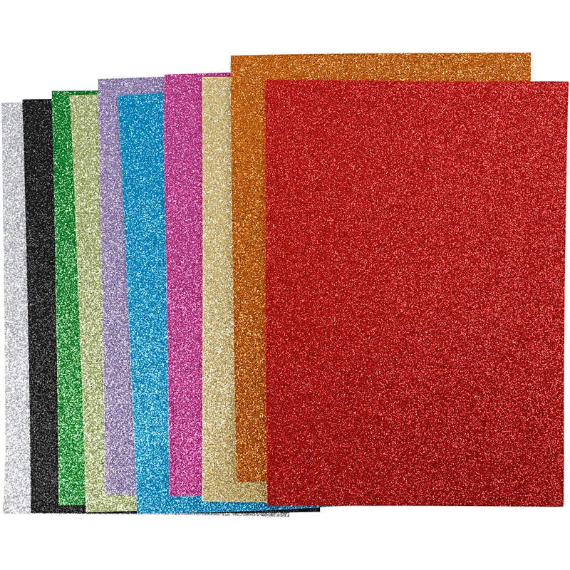 Moosgummi, A4, Blatt 210x297 mm, Dicke 2 mm, Glitter, Sortierte Farben, 10 Bl. sort./ 1 Pck [HOB-79029]