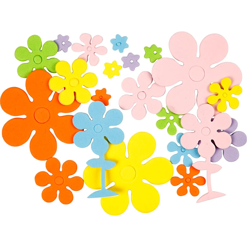 Moosgummi-Aufkleber, Blumen, Größe 10-60 mm, Dicke 2 mm, Sortierte Farben, 100 Stk/ 1 Pck [HOB-79020]