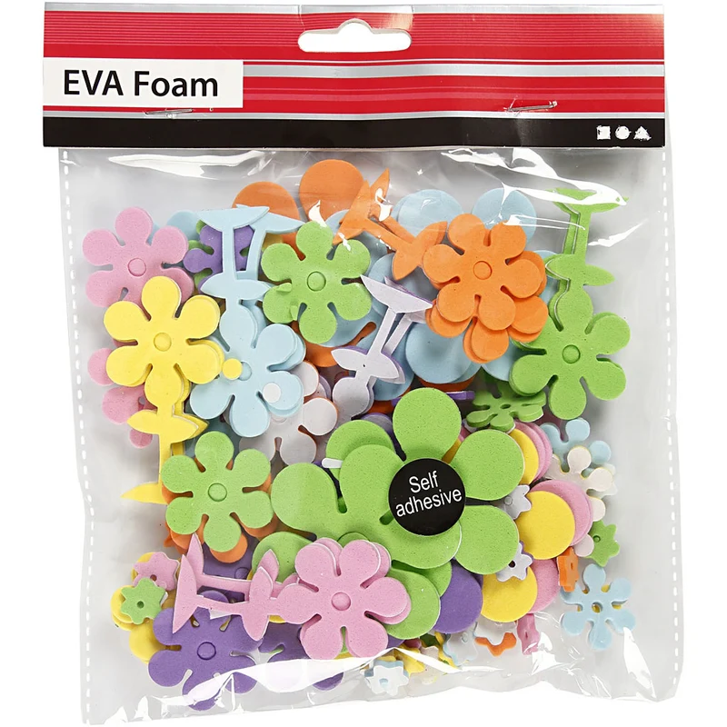 Moosgummi-Aufkleber, Blumen, Größe 10-60 mm, Dicke 2 mm, Sortierte Farben, 100 Stk/ 1 Pck [HOB-79020]