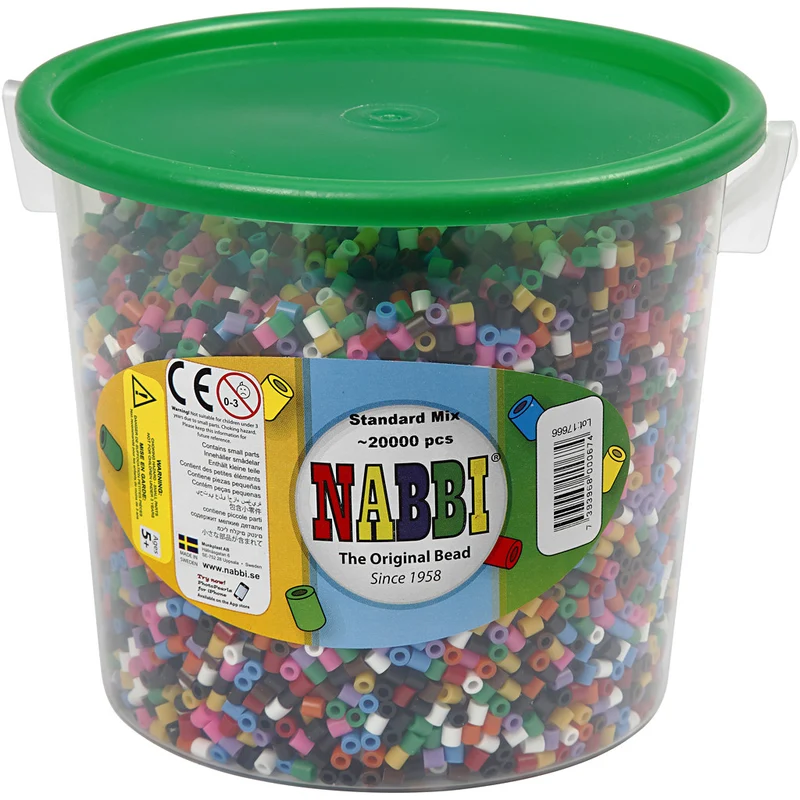 Bügelperlen, Größe 5x5 mm, Lochgröße 2,5 mm, medium, Standard-Farben, 20000 sort./ 1 Eimer [HOB-75220]