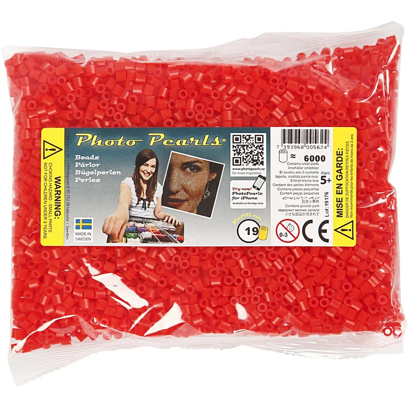 Fotoperlen, Größe 5x5 mm, Lochgröße 2,5 mm, medium, Rot(19), 6000 Stk/ 1 Pck [HOB-75519]