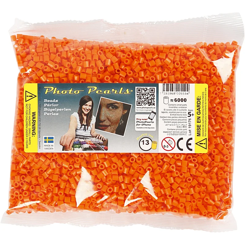 Fotoperlen, Größe 5x5 mm, Lochgröße 2,5 mm, medium, Orange (13), 6000 Stk/ 1 Pck [HOB-75513]