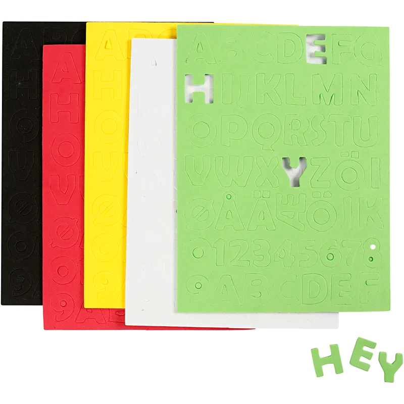 Moosgummi-Buchstaben & Zahlen, Blatt 15x21 cm, Größe 2-2,3 cm, Dicke 2 mm, Sortierte Farben, 5 Bl./ 1 Pck [HOB-769014]