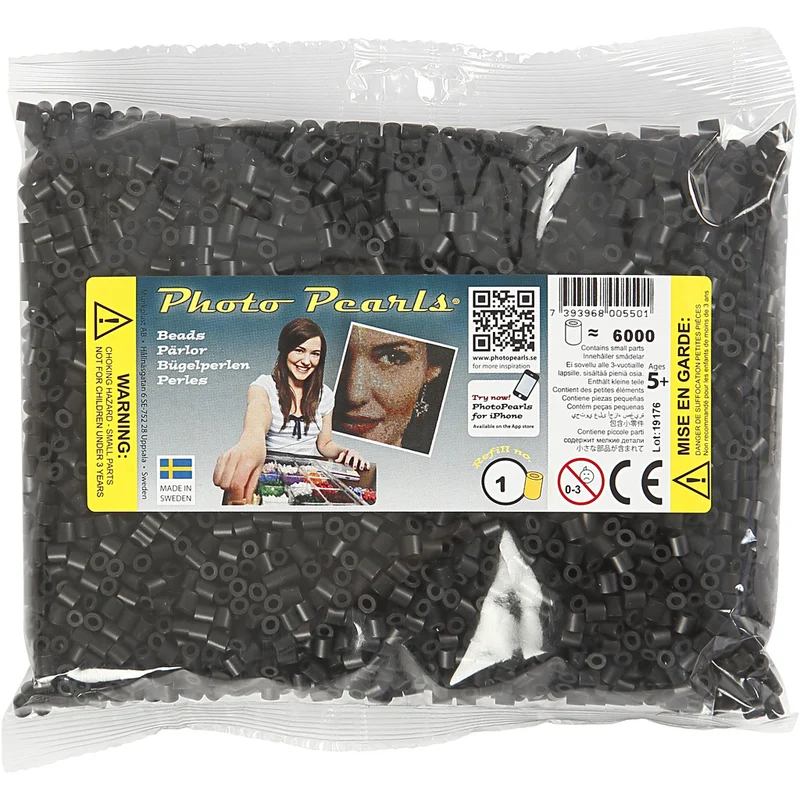 Fotoperlen, Größe 5x5 mm, Lochgröße 2,5 mm, medium, Schwarz (1), 6000 Stk/ 1 Pck [HOB-75501]