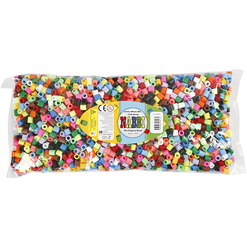 Bügelperlen, Größe 10x10 mm, Lochgröße 5,5 mm, JUMBO, Zusätzliche Farben, 3200 sort./ 1 Pck [HOB-753541]