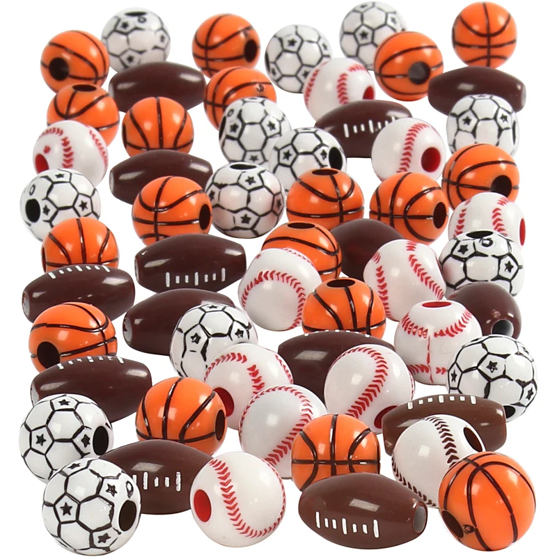 Sportball-Perlen, Größe 11-15 mm, Lochgröße 3-4 mm, Sortierte Farben, 270g/ 1 Pck [HOB-68984]