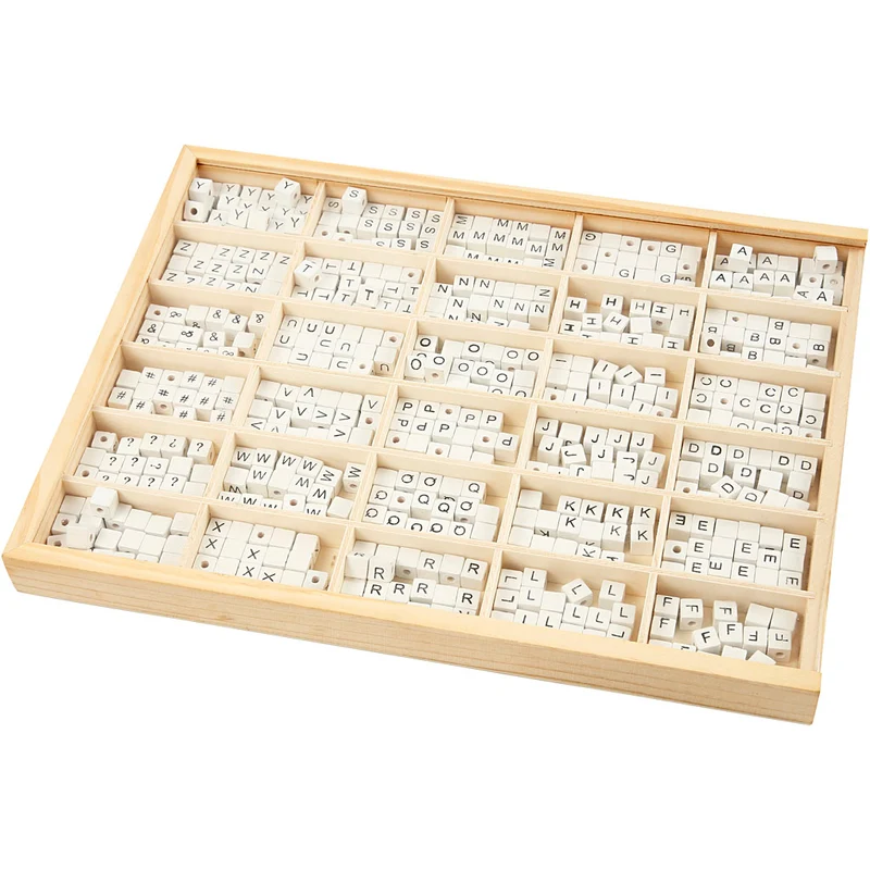 Buchstaben-Perle, A-Z, &, #, ?, Größe 8x8 mm, Lochgröße 3 mm, Weiß, 750 sort./ 1 Pck [HOB-68982]