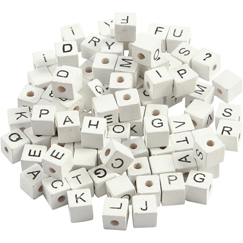 Buchstaben-Perle, A-Z, &, #, ?, Größe 8x8 mm, Lochgröße 3 mm, Weiß, 750 sort./ 1 Pck [HOB-68982]