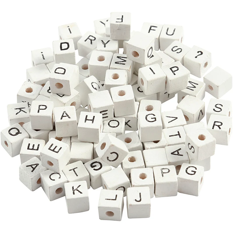 Buchstaben-Perle, A-Z, &, #, ?, Größe 8x8 mm, Lochgröße 3 mm, Weiß, 96 sort./ 1 Pck [HOB-68981]