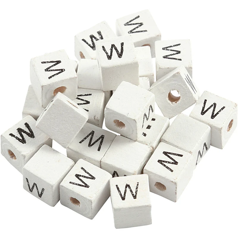 Buchstaben-Perle, W, Größe 8x8 mm, Lochgröße 3 mm, Weiß, 25 Stk/ 1 Pck [HOB-68973]