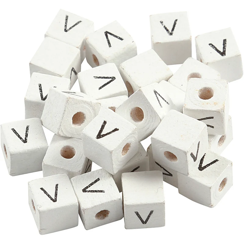 Buchstaben-Perle, V, Größe 8x8 mm, Lochgröße 3 mm, Weiß, 25 Stk/ 1 Pck [HOB-68972]