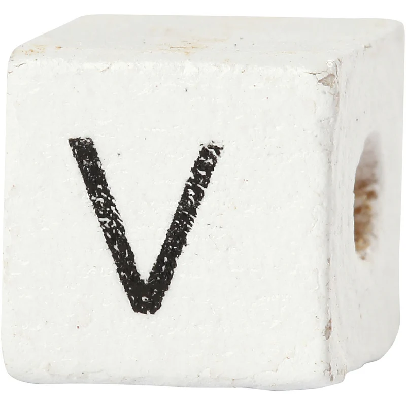 Buchstaben-Perle, V, Größe 8x8 mm, Lochgröße 3 mm, Weiß, 25 Stk/ 1 Pck [HOB-68972]