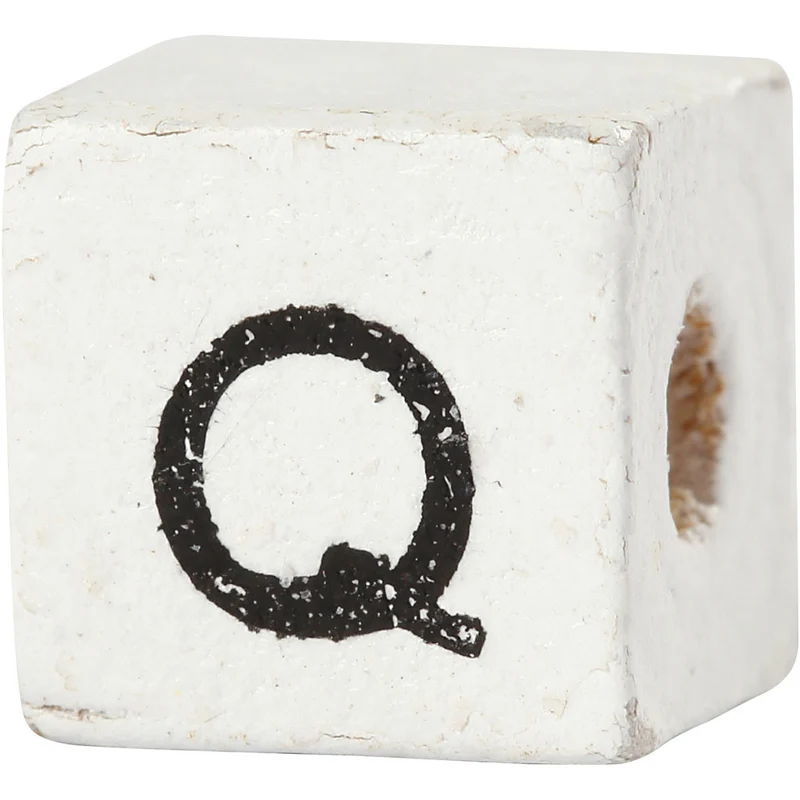 Buchstaben-Perle, Q, Größe 8x8 mm, Lochgröße 3 mm, Weiß, 25 Stk/ 1 Pck [HOB-68967]