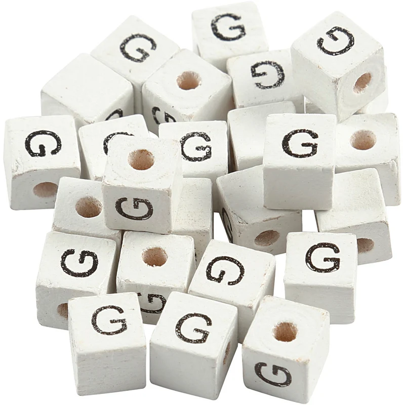 Buchstaben-Perle, G, Größe 8x8 mm, Lochgröße 3 mm, Weiß, 25 Stk/ 1 Pck [HOB-68957]