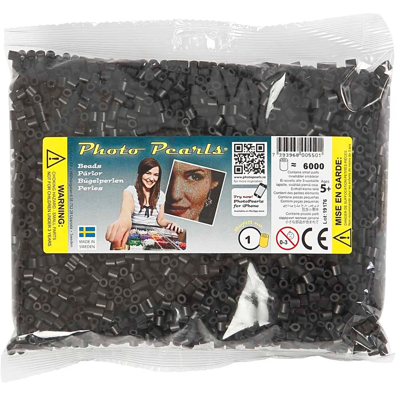 Bügelperlen, Größe 5x5 mm, Lochgröße 2,5 mm, medium, Schwarz (32220), 6000 Stk/ 1 Pck [HOB-751011]