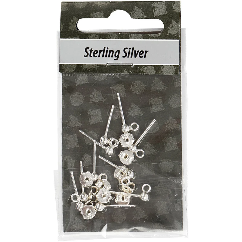Ohrstecker-Stift, L 13 mm, Silber, 10 Stk/ 1 Pck [HOB-60844]