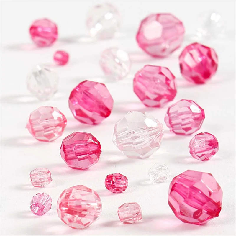 Facettenperlen-Mix, Größe 4-12 mm, Lochgröße 1-2,5 mm, Pink, 45g/ 1 Pck [HOB-618841]