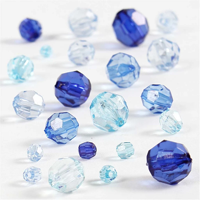 Facettenperlen, Größe 4-12 mm, Lochgröße 1-2,5 mm, ca. 170 Stk, Harmonie in Blau, 45 g/ 1 Pck [HOB-618821]