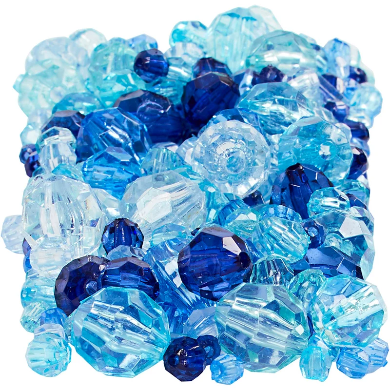 Facettenperlen, Größe 4-12 mm, Lochgröße 1-2,5 mm, ca. 860 Stk, Harmonie in Blau, 250 g/ 1 Pck [HOB-61882]