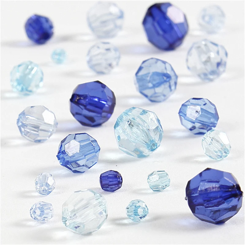 Facettenperlen, Größe 4-12 mm, Lochgröße 1-2,5 mm, ca. 860 Stk, Harmonie in Blau, 250 g/ 1 Pck [HOB-61882]