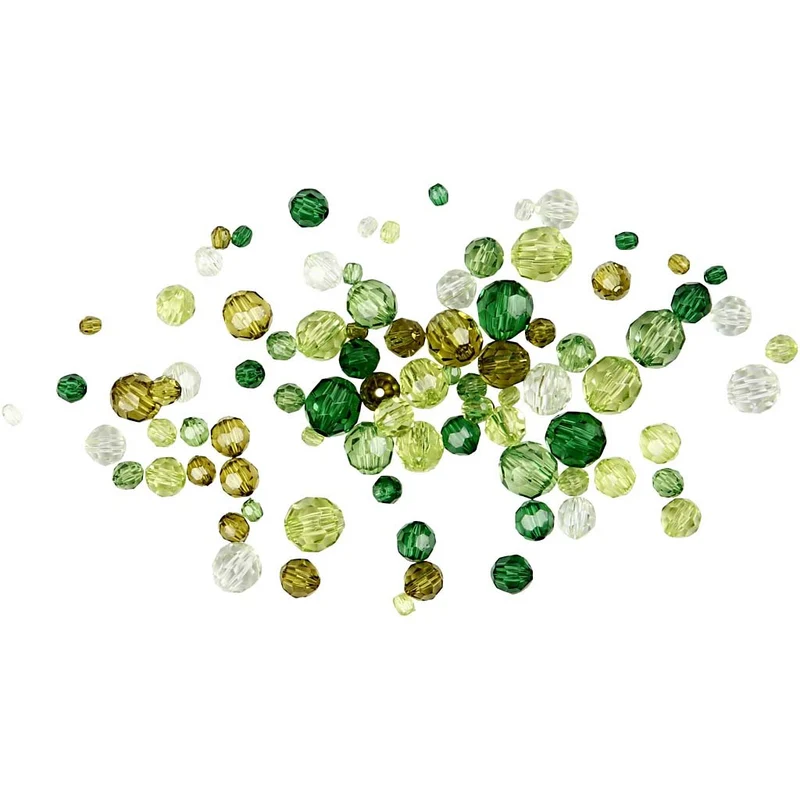 Facettenperlen, Größe 4-12 mm, Lochgröße 1-2,5 mm, ca. 170 Stk, Grün mit Glitter, 45 g/ 1 Pck [HOB-618811]