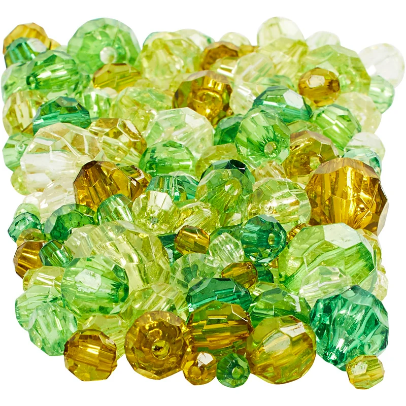 Facettenperlen, Größe 4-12 mm, Lochgröße 1-2,5 mm, ca. 860 Stk, Grün mit Glitter, 250 g/ 1 Pck [HOB-61881]