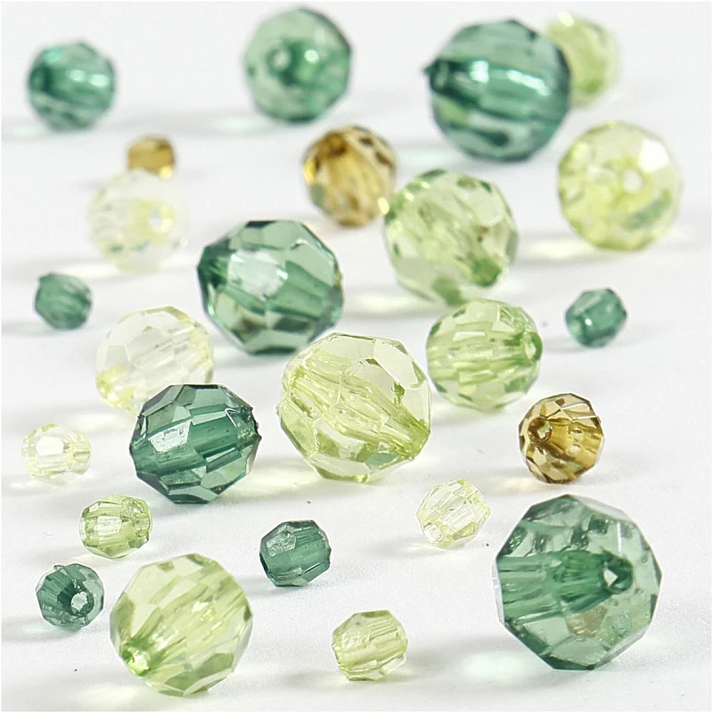 Facettenperlen, Größe 4-12 mm, Lochgröße 1-2,5 mm, ca. 860 Stk, Grün mit Glitter, 250 g/ 1 Pck [HOB-61881]